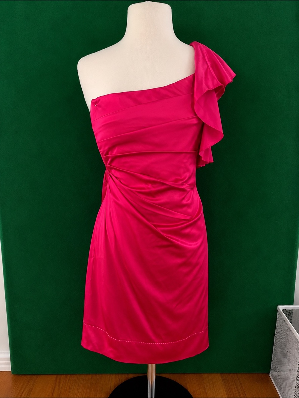 Phoebe Couture One-Shoulder Hot Pink Cocktail Dress